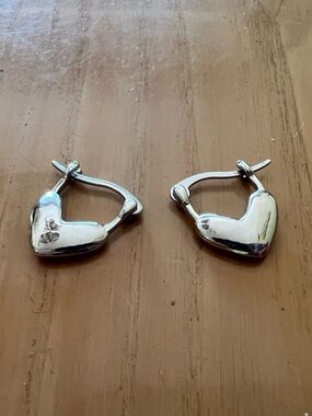 Tiny silver heart hoop earrings